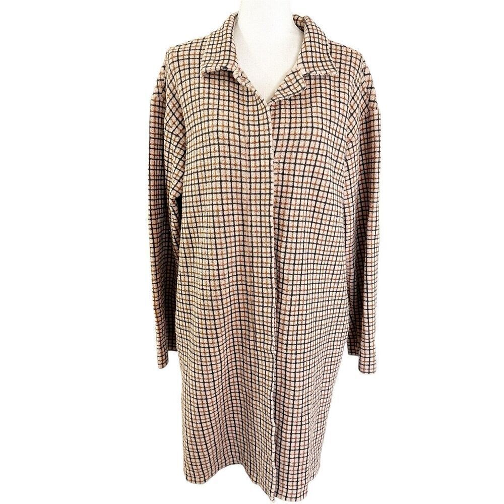 MONROW Womens Shacket Jacket Size Medium Plaid Brown Button Front Long